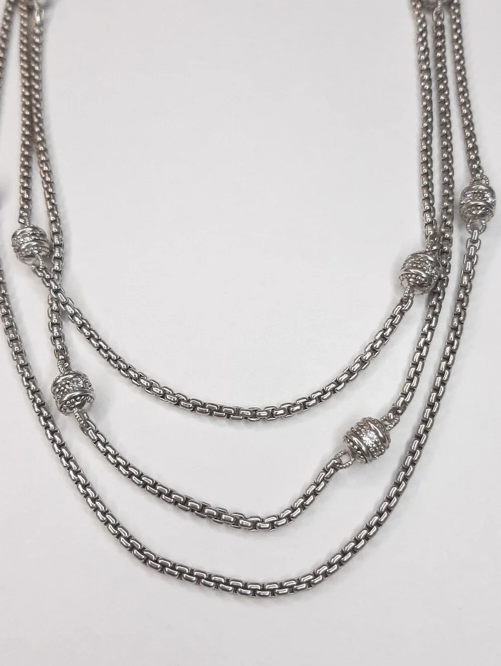Vintage Judith Ripka Sterling Silver 925 Multi Strand Necklace with CZ Beads